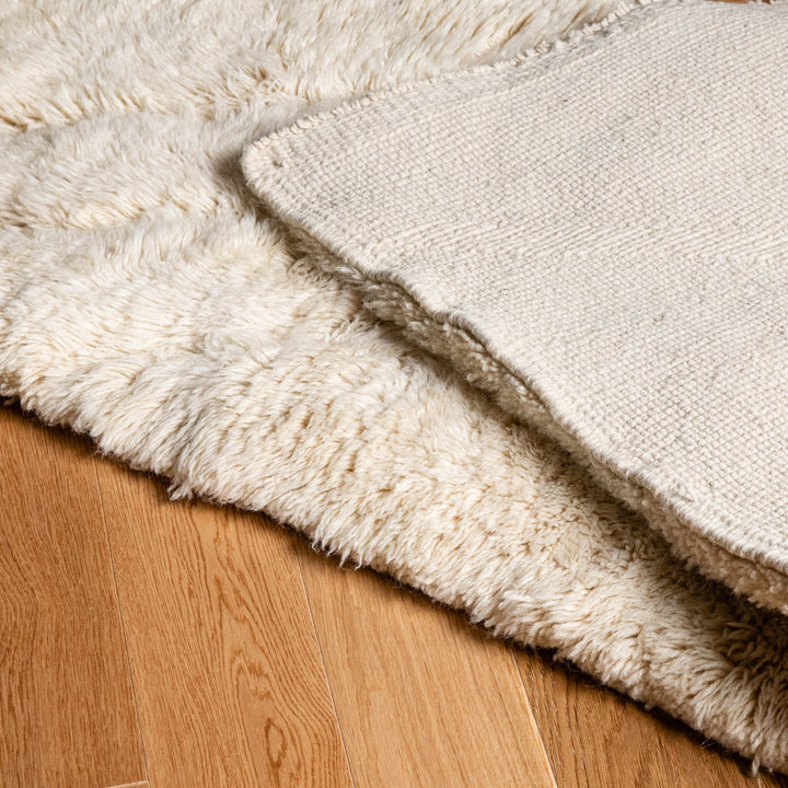 White Moroccan Wool Runner Rug with Subtle Diamonds