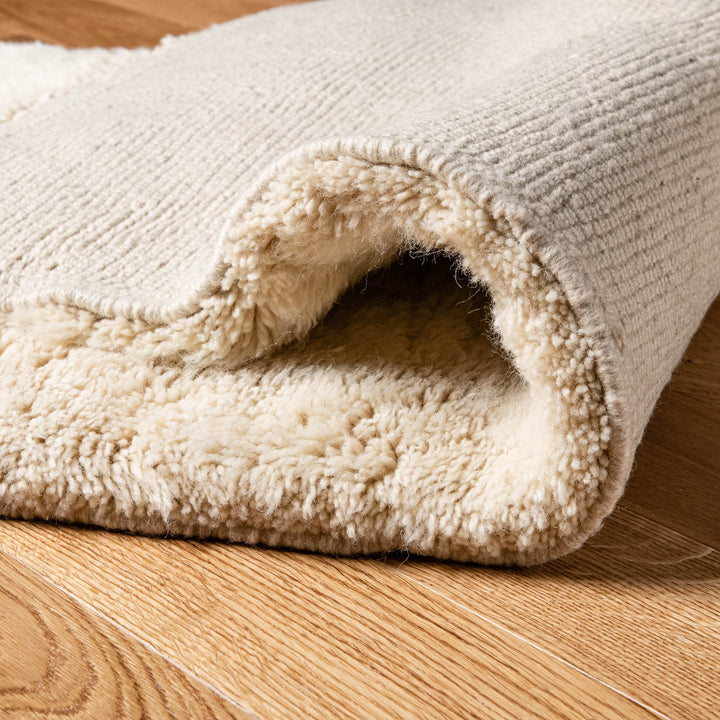 White Moroccan Wool Runner Rug with Subtle Diamonds