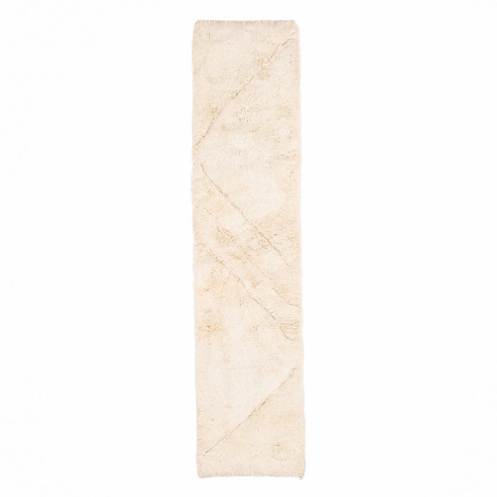 White Moroccan Wool Runner Rug with Subtle Diamonds