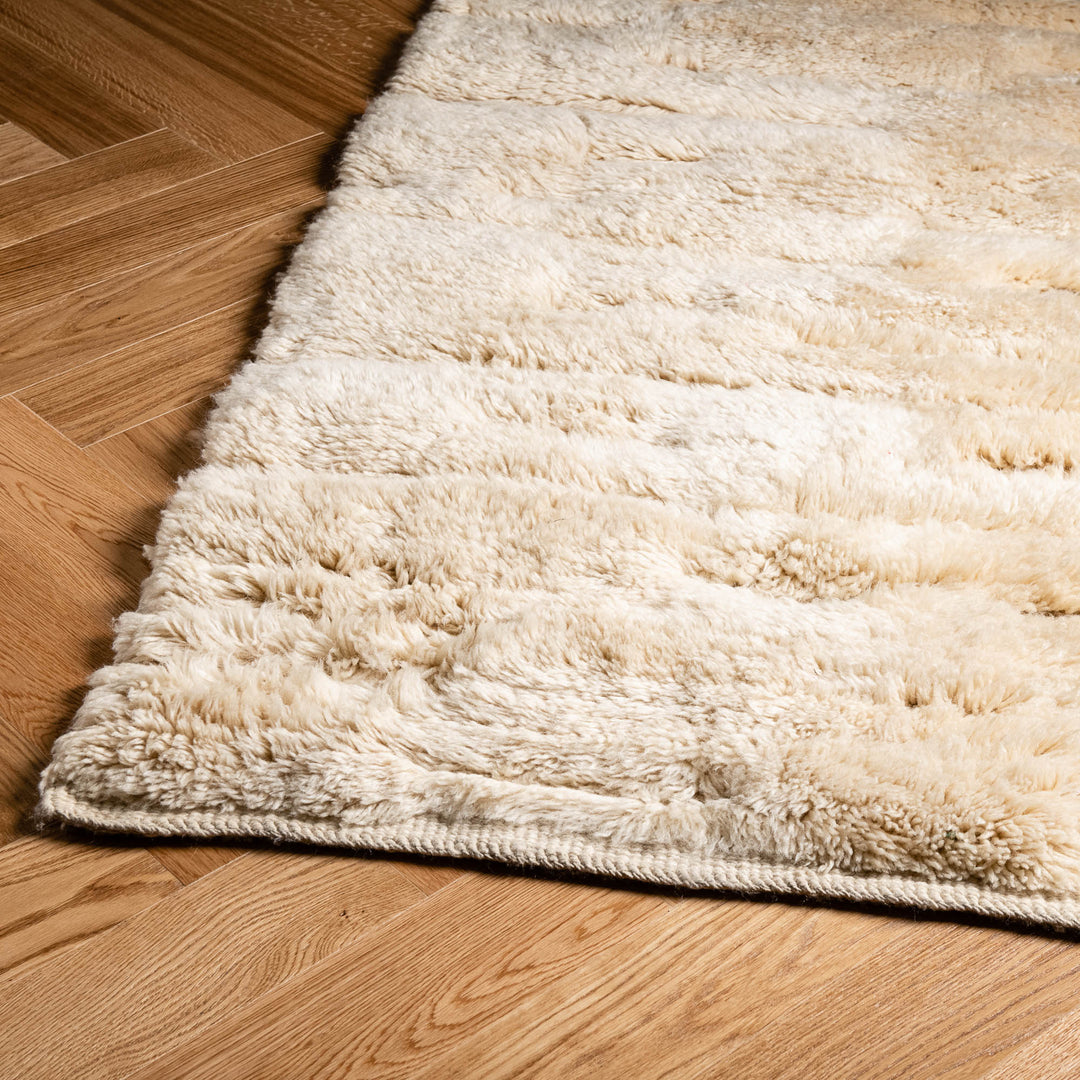 White Moroccan Wool Runner Rug with Textured Lines