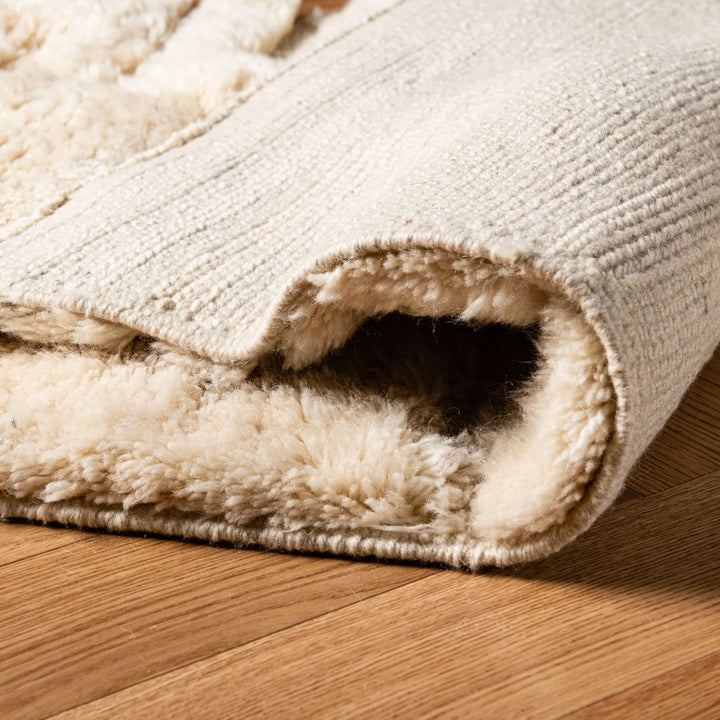 White Moroccan Wool Runner Rug with Textured Lines