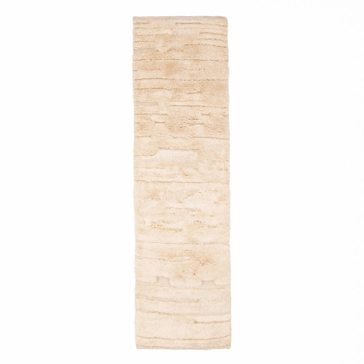 White Moroccan Wool Runner Rug with Textured Lines