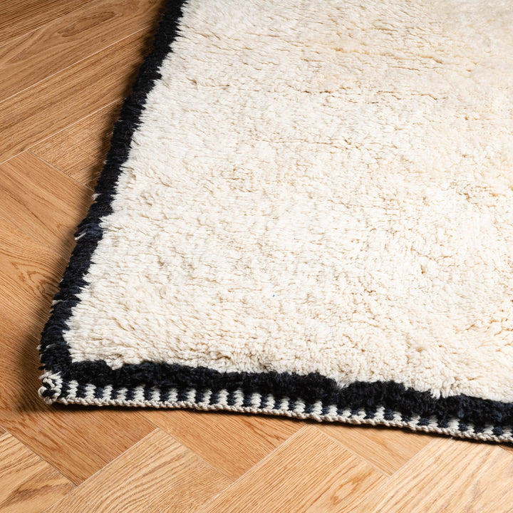 White Moroccan Wool Runner with Black Border – Handmade