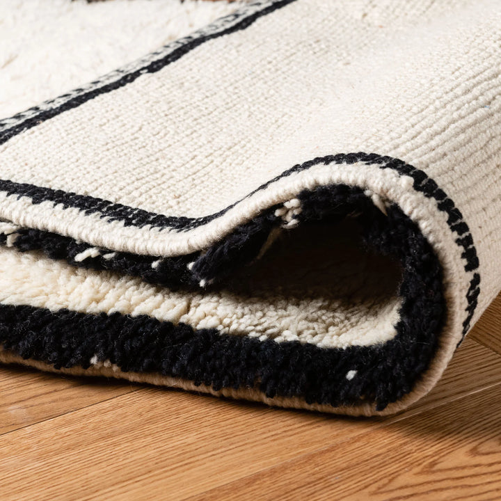 White Moroccan Wool Runner with Black Border – Handmade