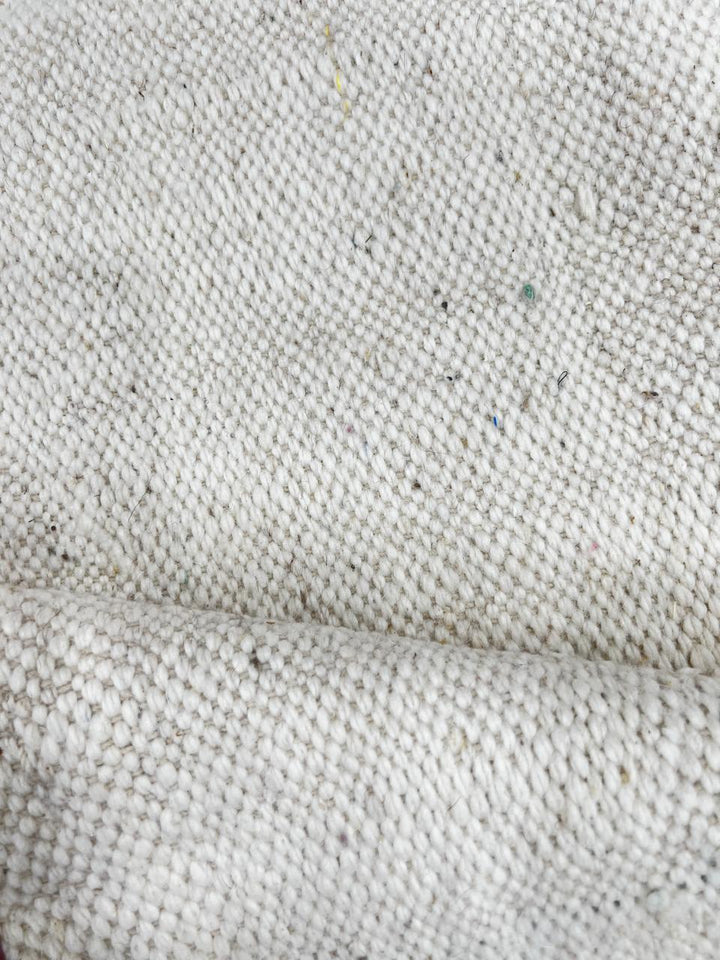 Handwoven white and purple Moroccan flatweave wool rug with geometric pink and purple motifs – Berber kilim