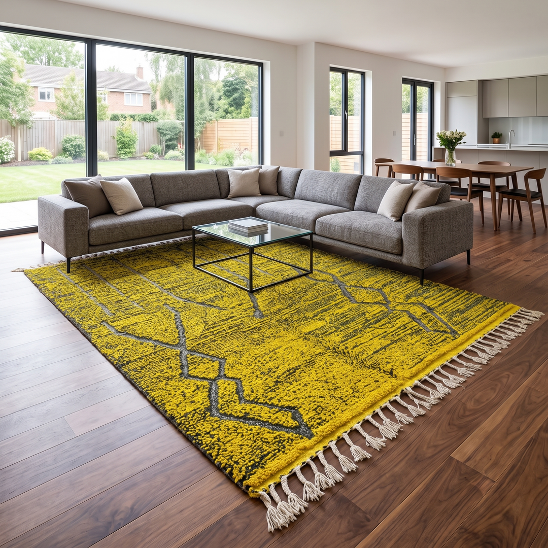 Yellow Green Moroccan Wool Rug – Handmade Beni Mrirt Carpet