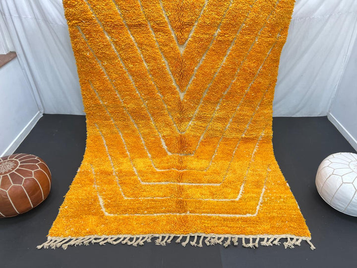 yellow moroccan wool rug with carved geometric berber lines high low texture handmade