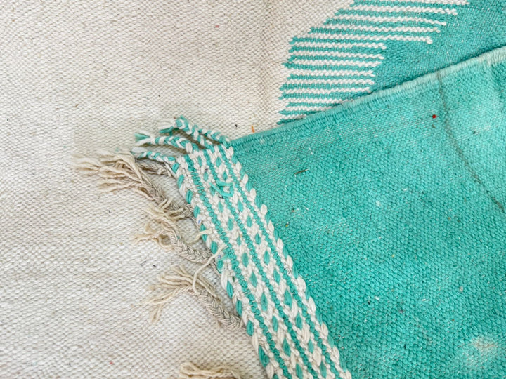 Flatweave Moroccan Rug – Abstract Turquoise & Pink Wool Carpet