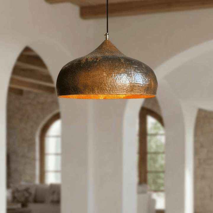Handcrafted Aged Copper Dome Pendant Light – Hammered Rustic Ceiling Lamp