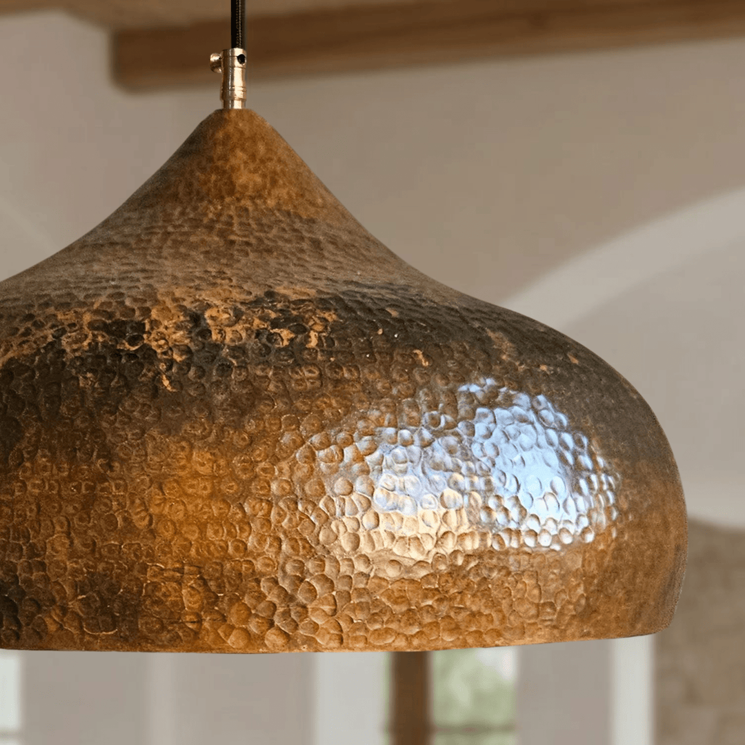 Handcrafted Aged Copper Dome Pendant Light – Hammered Rustic Ceiling Lamp