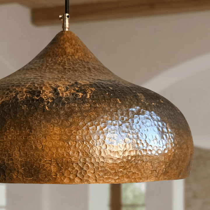 Handmade Hammered Copper Pendant Light – Rustic Moroccan Dome Ceiling Lamp