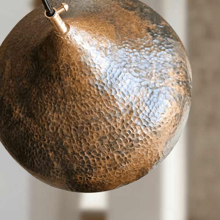 Handcrafted Aged Copper Dome Pendant Light – Hammered Rustic Ceiling Lamp