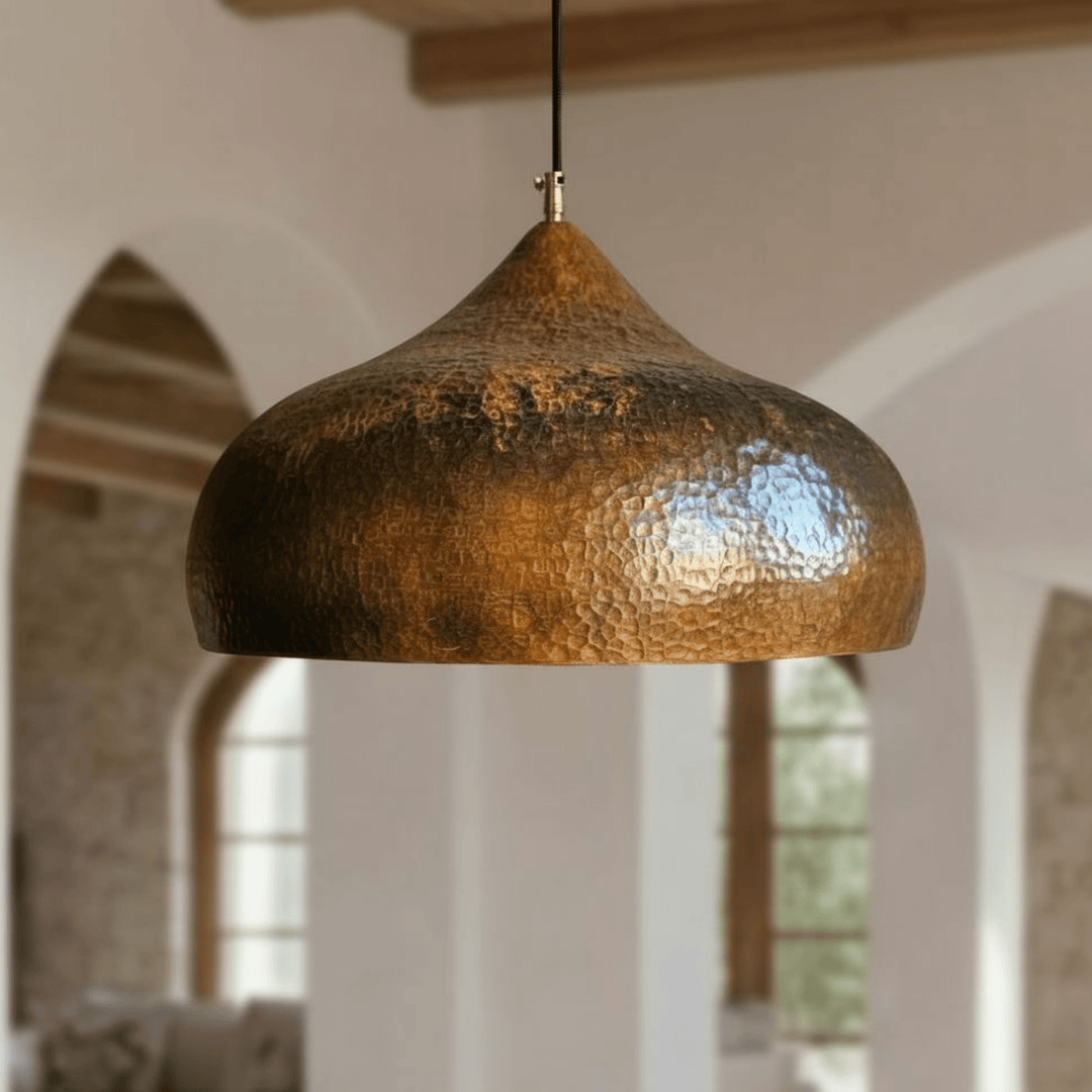 Handcrafted Aged Copper Dome Pendant Light – Hammered Rustic Ceiling Lamp