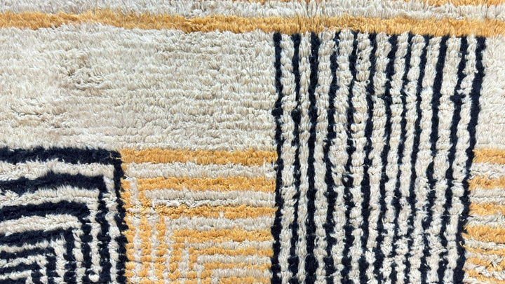 Custom  Modern Beni Mrirt Moroccan Rug – Mustard & Black Wool
