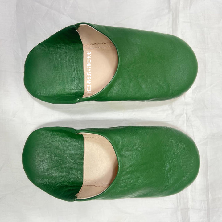 Minimalist Green Moroccan babouche slippers made from genuine leather