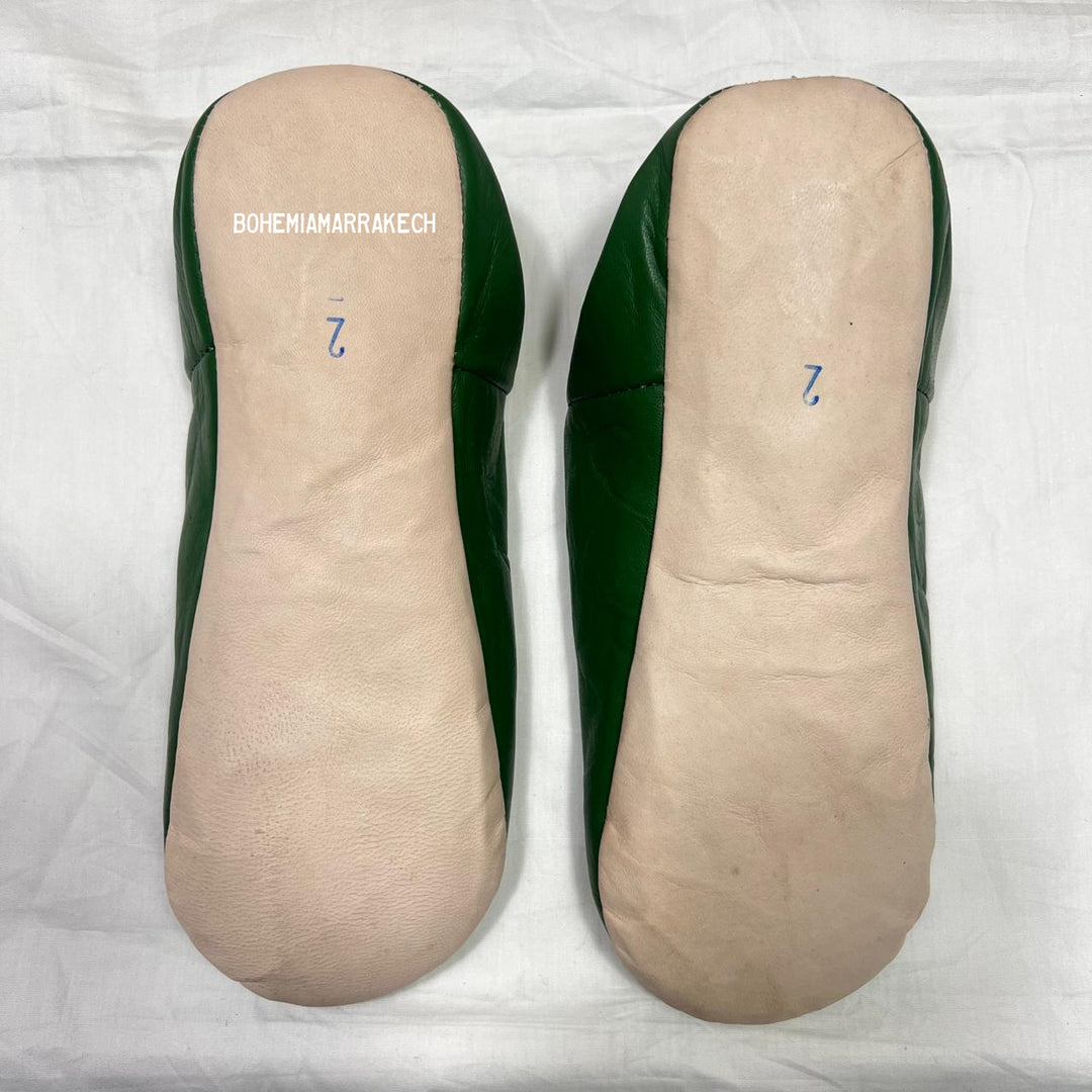 Minimalist Green Moroccan babouche slippers made from genuine leather