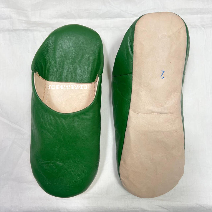 Minimalist Green Moroccan babouche slippers made from genuine leather
