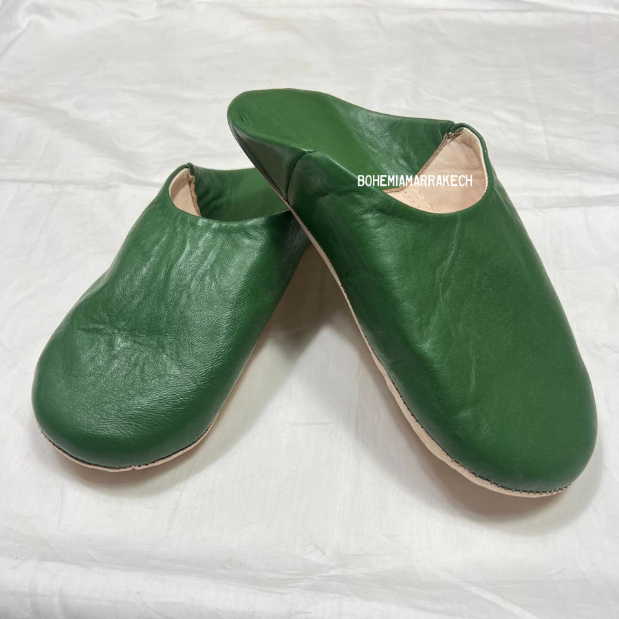 Minimalist Green Moroccan babouche slippers made from genuine leather