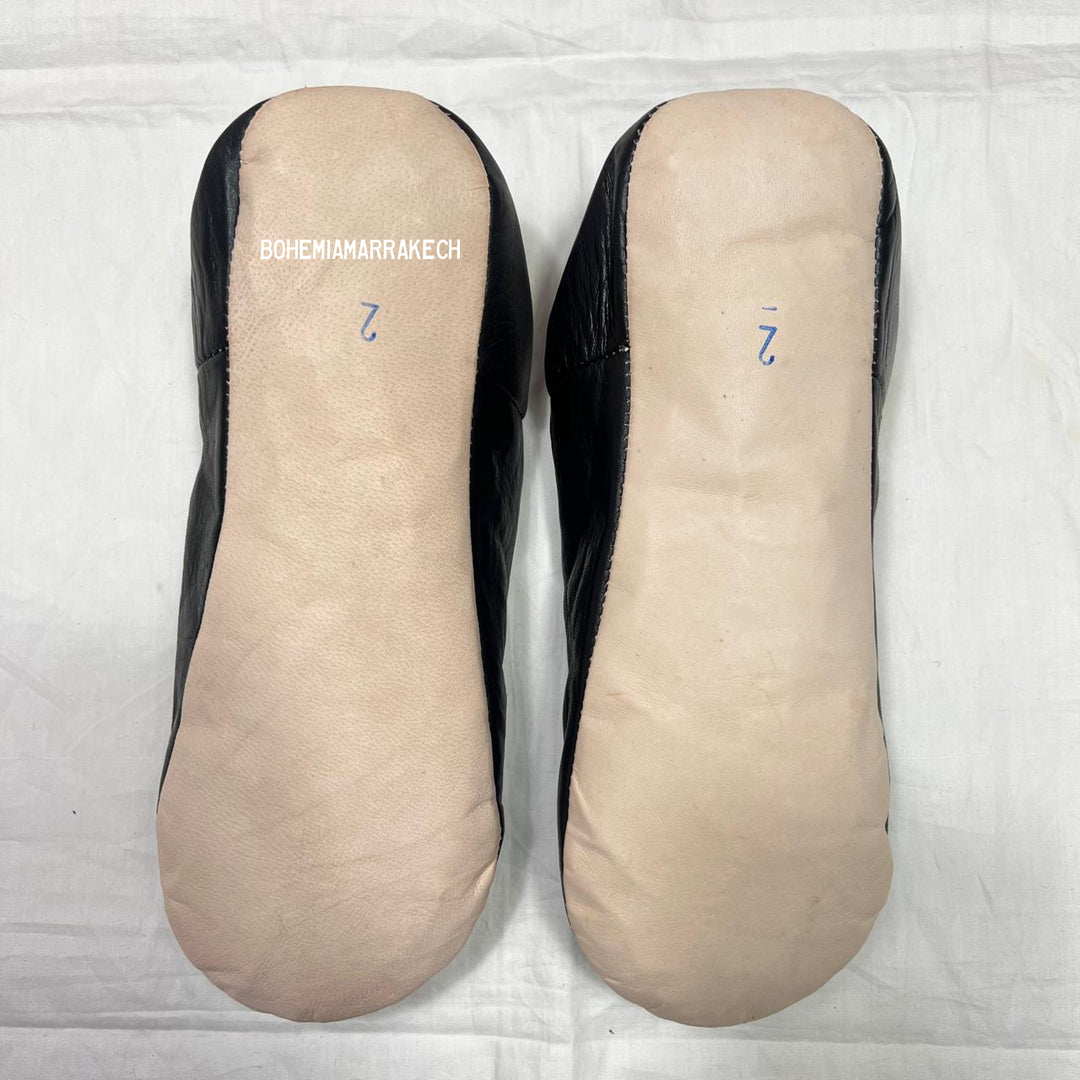 Minimalist Black Moroccan babouche slippers made from genuine leather