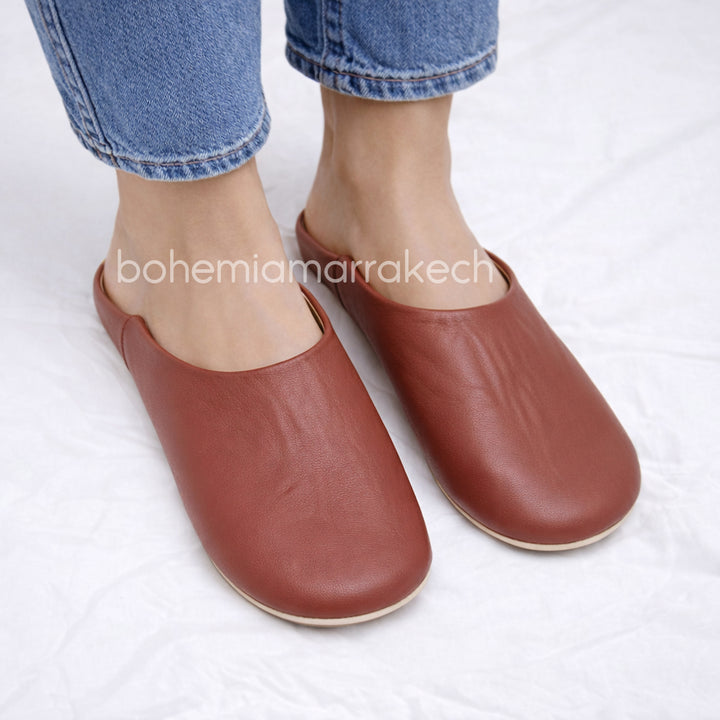 Minimalist Light Brown Moroccan babouche slippers made from genuine leather