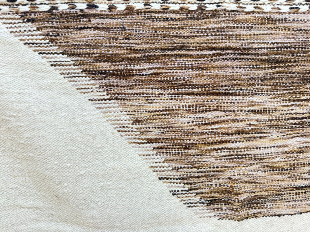 Flatweave Moroccan Rug – Cream &amp; Brown Moroccan Wool Kilim