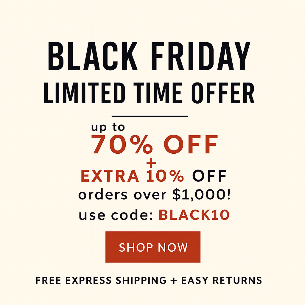 Black Friday sale advertisement with discount information and a 'Shop Now' button.