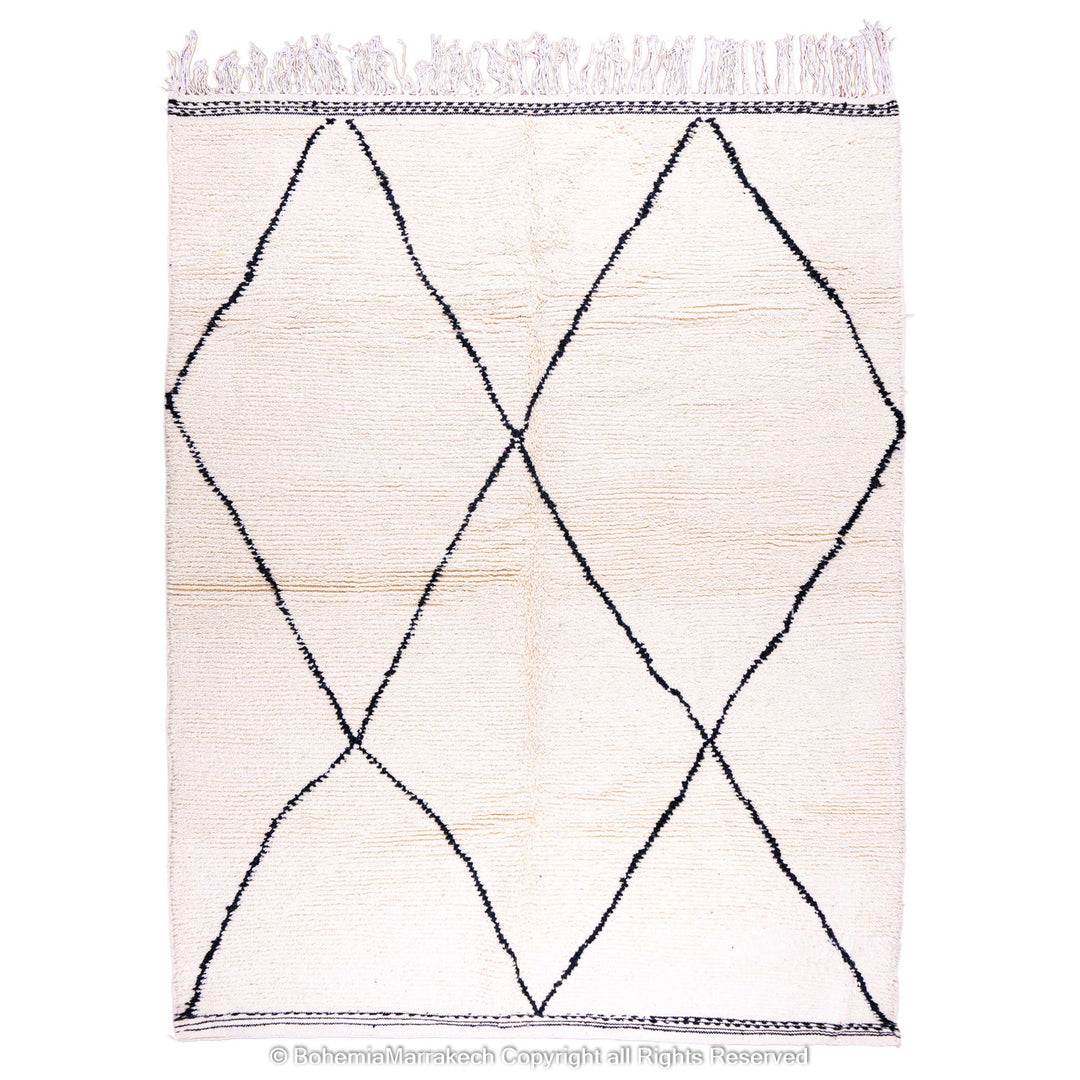 Black and white handmade Moroccan runner rug with diamond pattern in Beni Ourain wool style