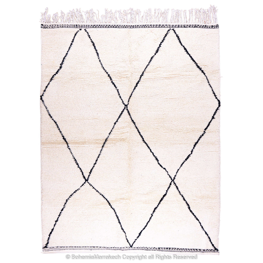 Black and white handmade Moroccan runner rug with diamond pattern in Beni Ourain wool style