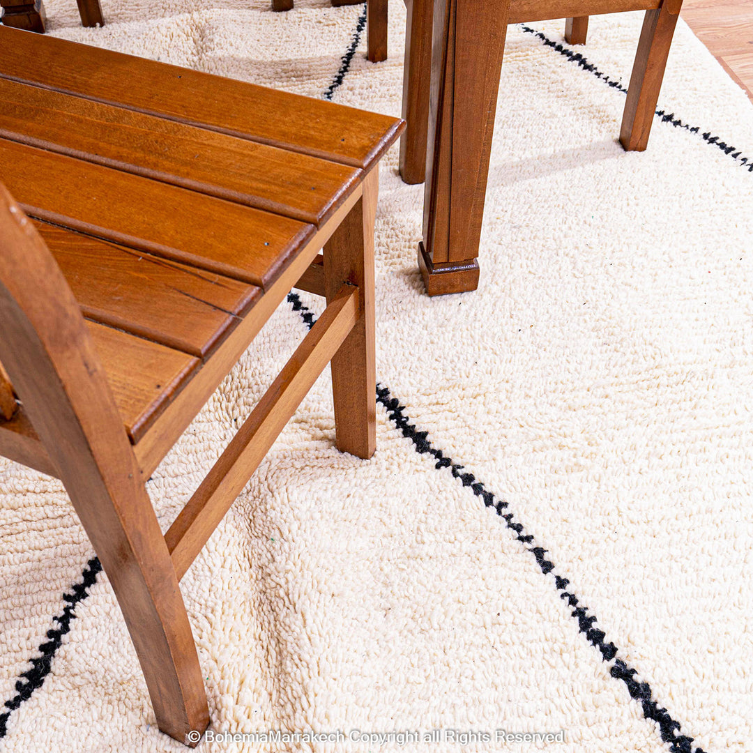 Black and white handmade Moroccan runner rug with diamond pattern in Beni Ourain wool style