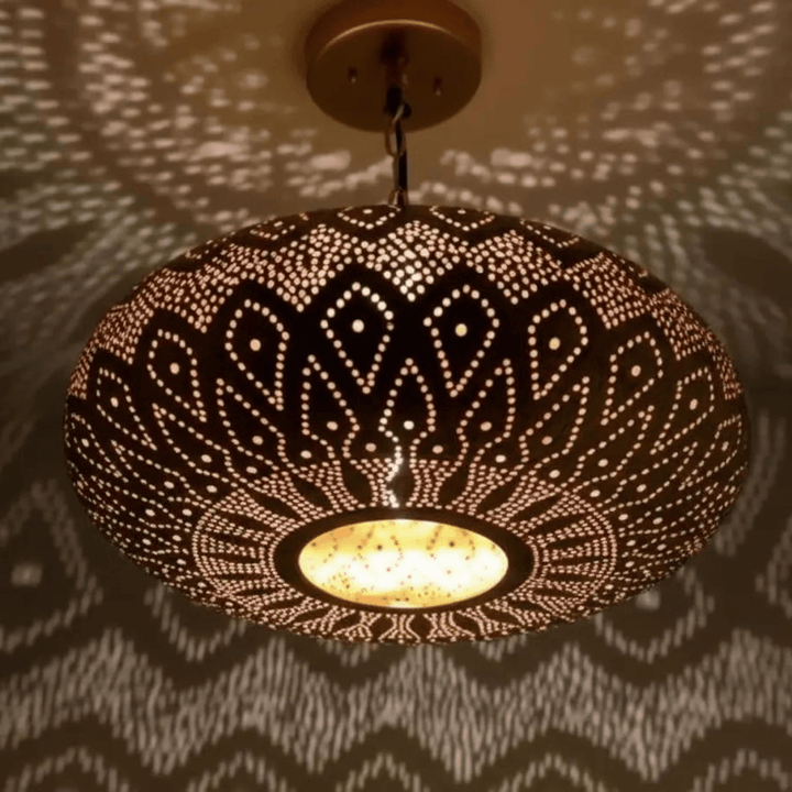Handmade Moroccan Brass Flush Pendant Light – Boho Ceiling Lamp