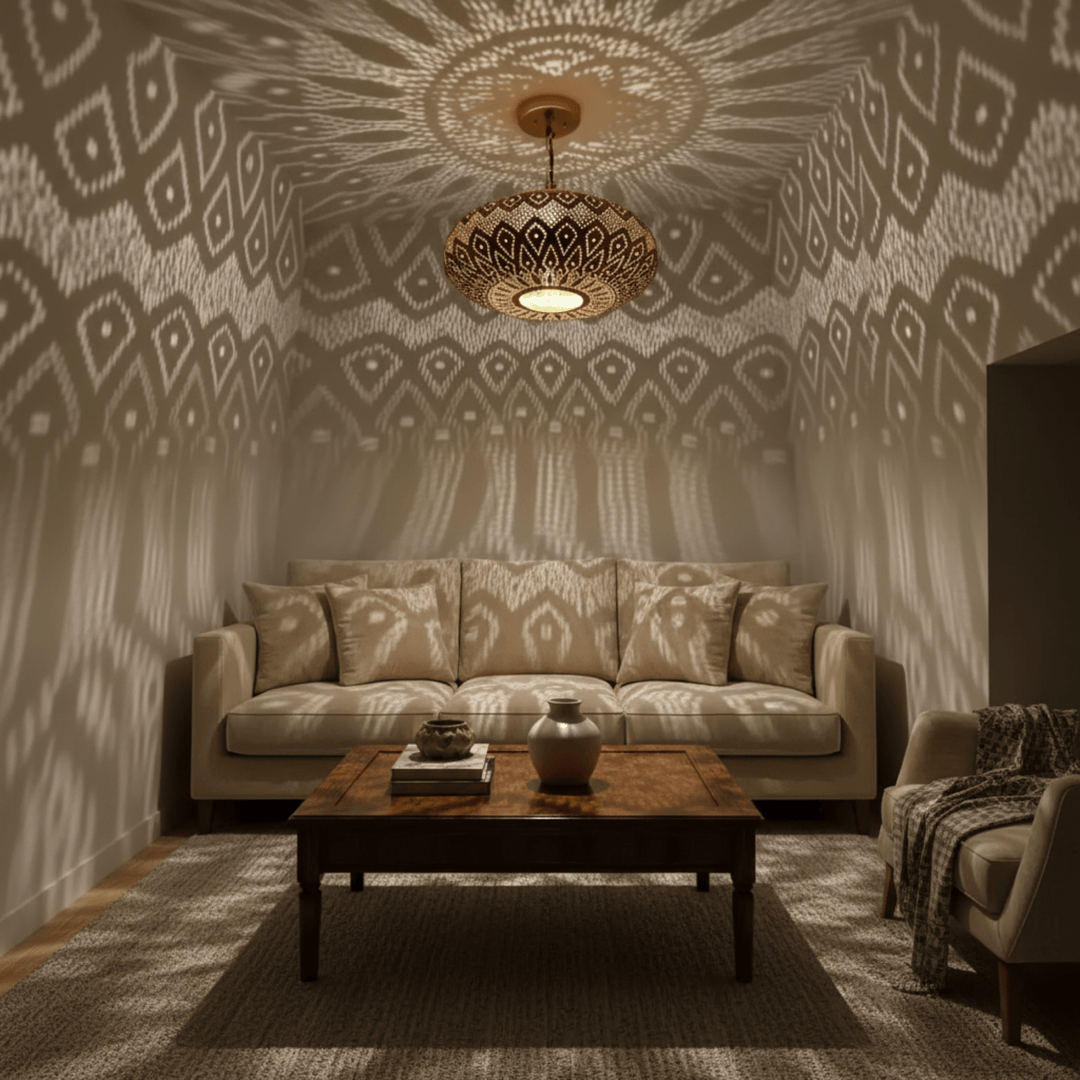Handmade Moroccan Brass Flush Pendant Light – Boho Ceiling Lamp