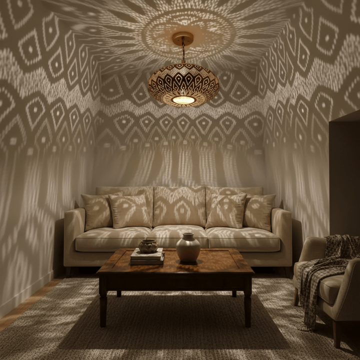 Handmade Moroccan Brass Flush Pendant Light – Boho Ceiling Lamp