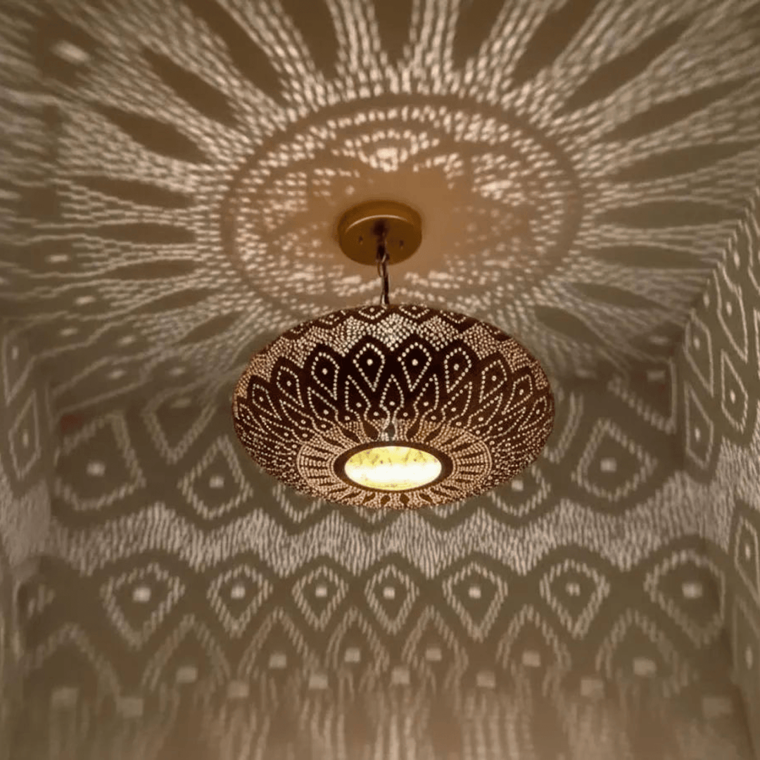 Handmade Moroccan Brass Flush Pendant Light – Boho Ceiling Lamp