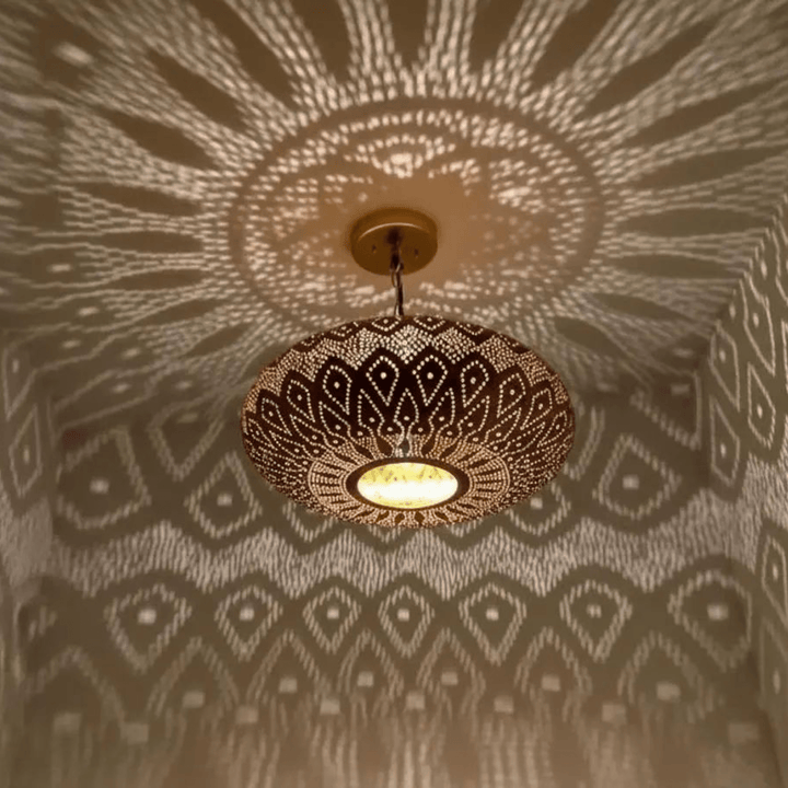 Handmade Moroccan Brass Flush Pendant Light – Boho Ceiling Lamp