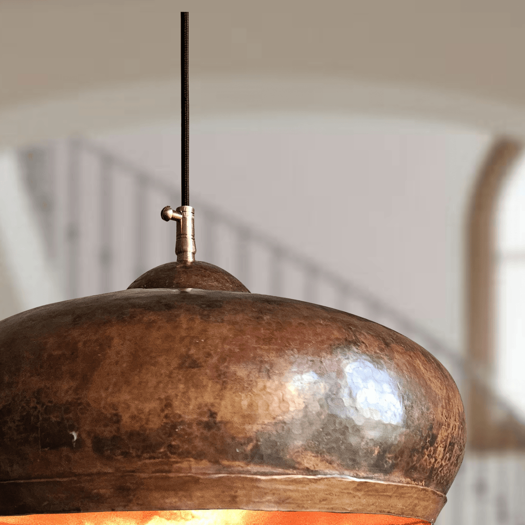 Rustic Hammered Copper Dome Pendant Light – Handmade Moroccan Ceiling Lamp
