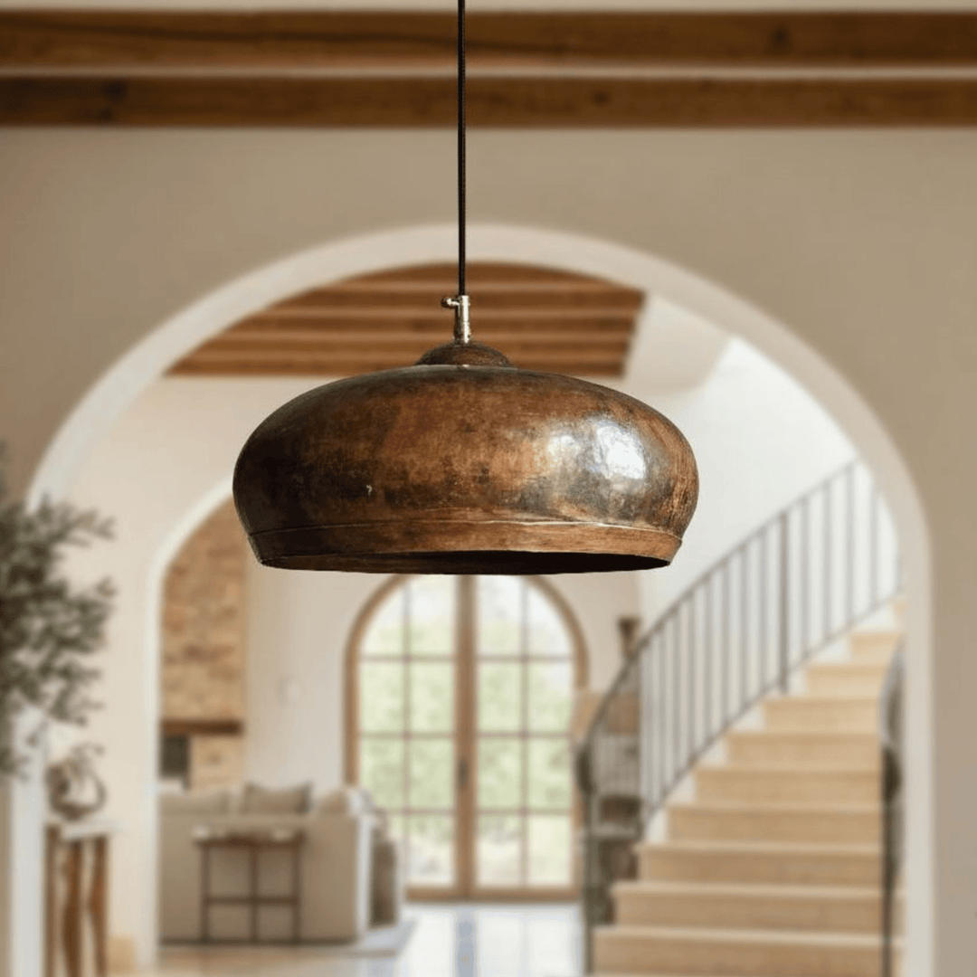 Rustic Hammered Copper Dome Pendant Light – Handmade Moroccan Ceiling Lamp