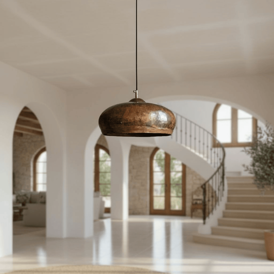 Rustic Hammered Copper Dome Pendant Light – Handmade Moroccan Ceiling Lamp