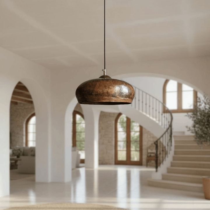 Rustic Hammered Copper Dome Pendant Light – Handmade Moroccan Ceiling Lamp