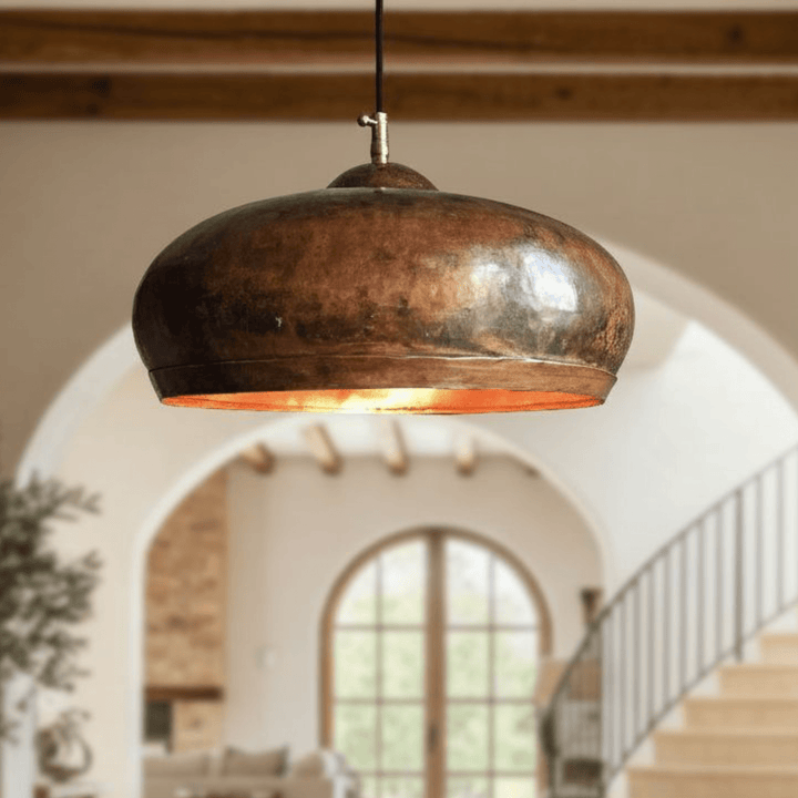 Rustic Hammered Copper Dome Pendant Light – Handmade Moroccan Ceiling Lamp