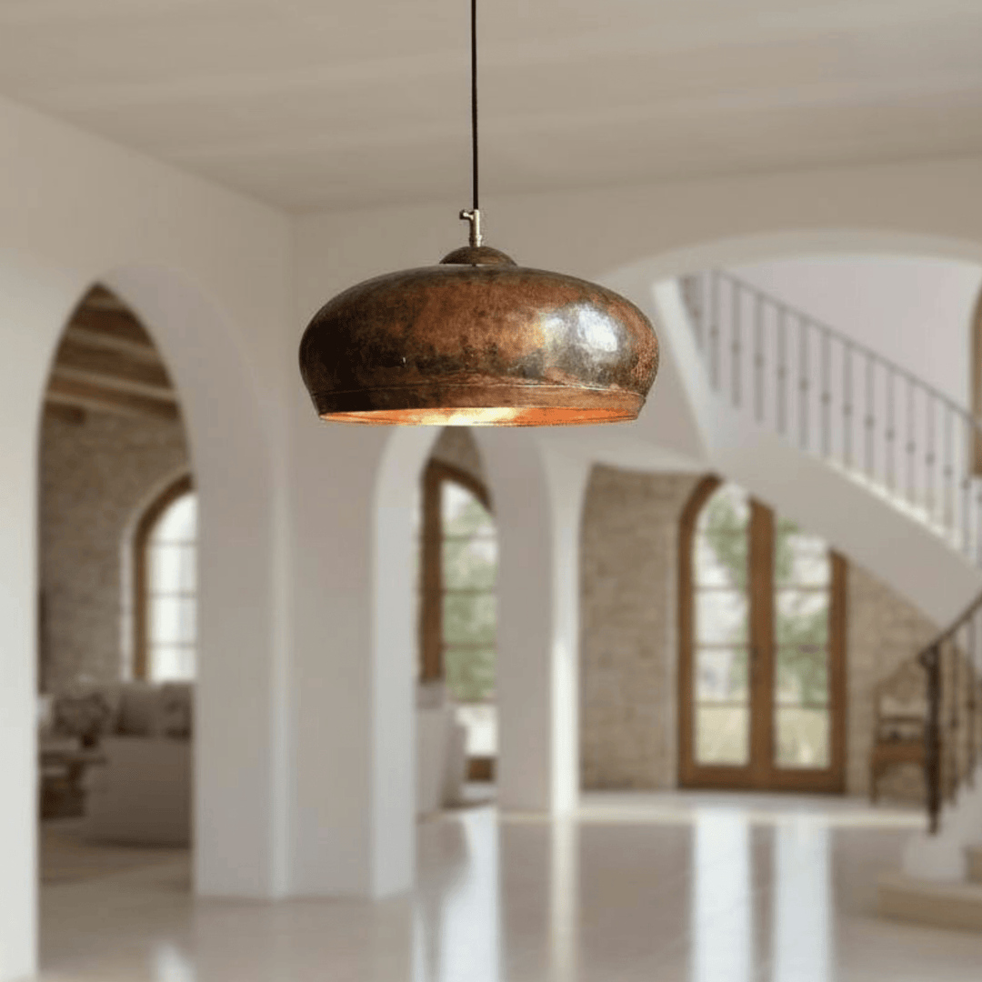 Rustic Hammered Copper Dome Pendant Light – Handmade Moroccan Ceiling Lamp