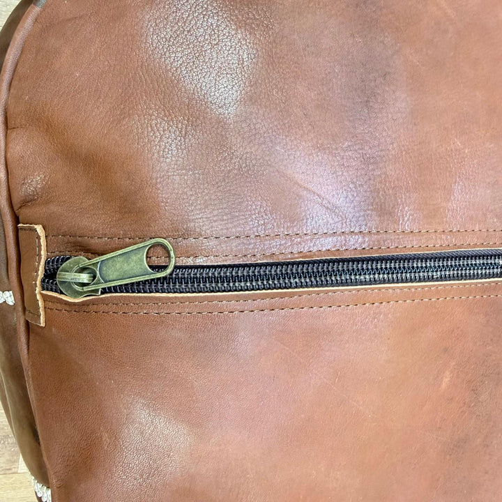 Handmade Genuine Moroccan Leather Pouf – Brown Berber Ottoman