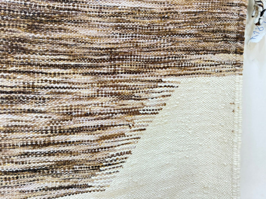 Flatweave Moroccan Rug – Cream &amp; Brown Moroccan Wool Kilim
