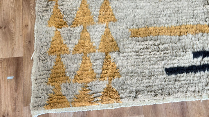 Custom  Modern Beni Mrirt Moroccan Rug – Mustard & Black Wool