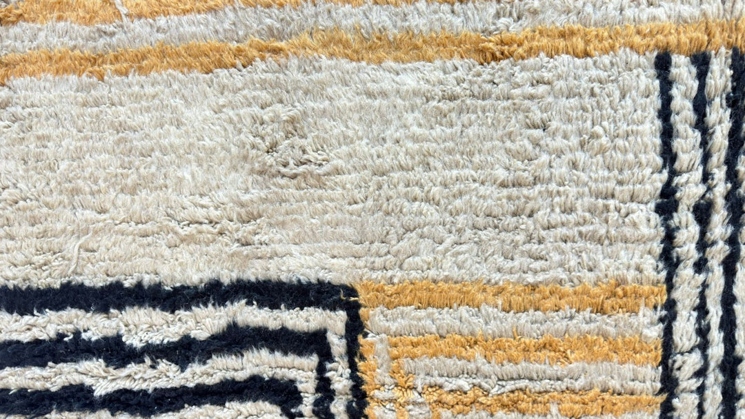 Custom  Modern Beni Mrirt Moroccan Rug – Mustard & Black Wool
