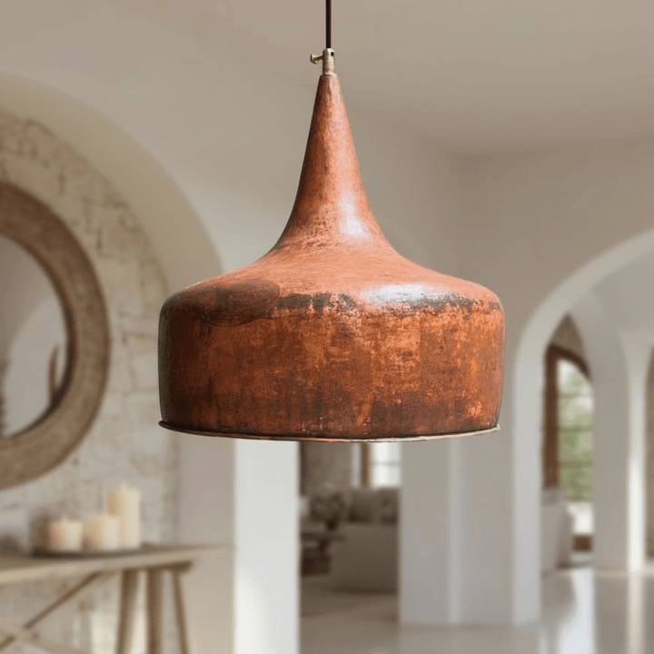 Handcrafted Hammered Copper Pendant Light – Rustic Flared Dome Ceiling Lamp