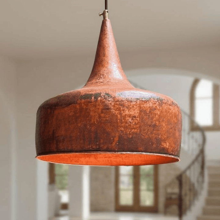 Handcrafted Hammered Copper Pendant Light – Rustic Flared Dome Ceiling Lamp