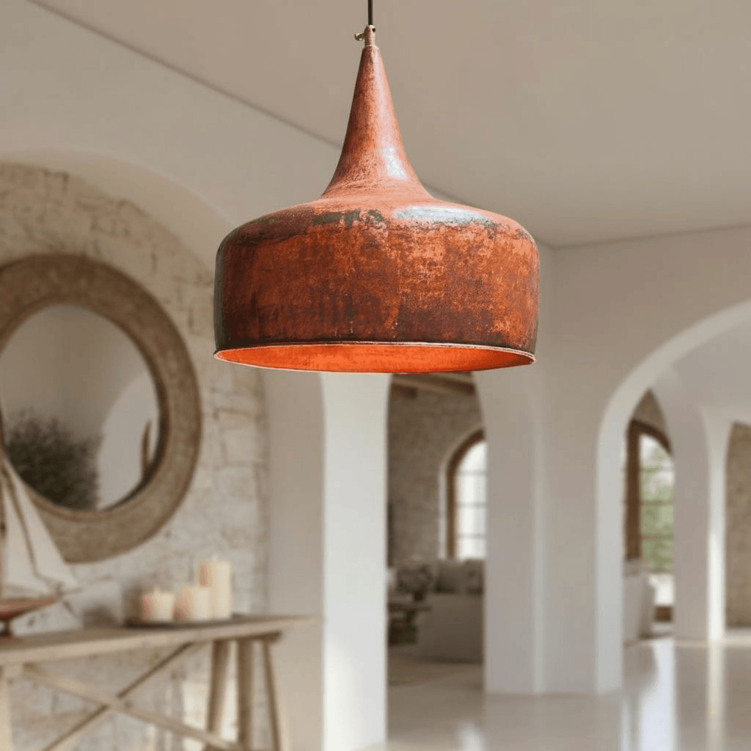 Handcrafted Hammered Copper Pendant Light – Rustic Flared Dome Ceiling Lamp