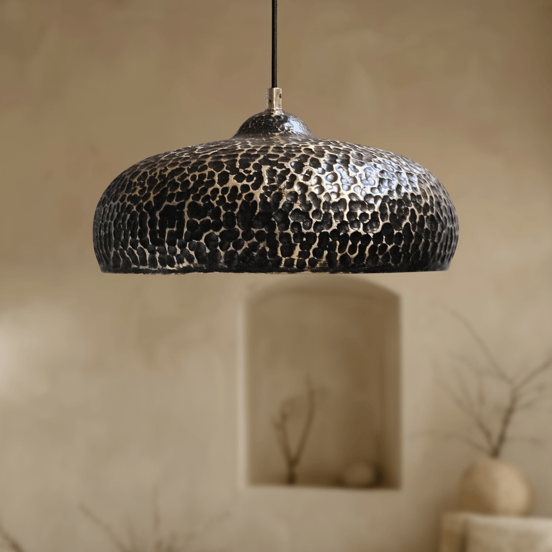 Handcrafted Hammered Brass Dome Pendant Light – Dark Textured Ceiling Lamp