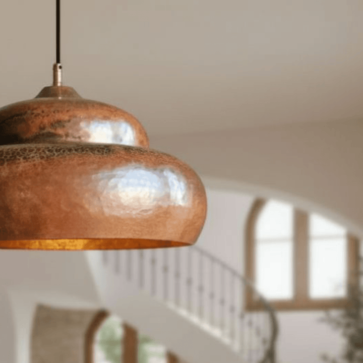 Handcrafted Solid Copper Dome Pendant Light – Hammered Rustic Ceiling Lamp