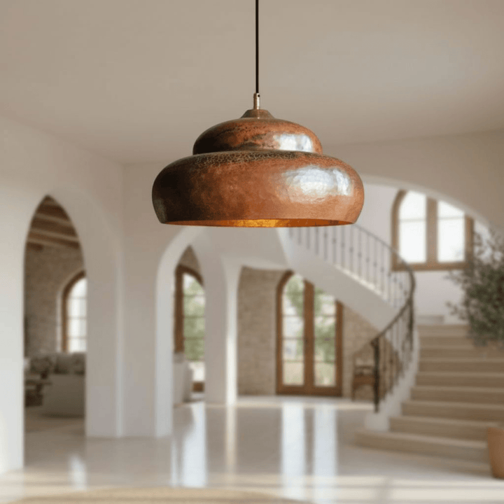 Handcrafted Solid Copper Dome Pendant Light – Hammered Rustic Ceiling Lamp